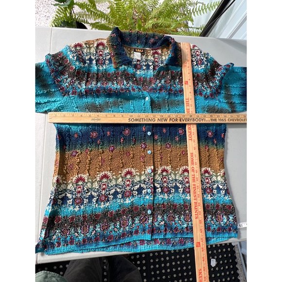 UBU Vintage 90s Textured Cardigan Women XL Crinkle Floral Retro Bohemian Texture - Picture 4 of 8